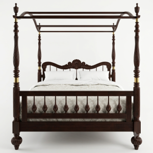 BED AGRA - ANTIQUE-DOUBLE - 78x72 MAHOGANY WOOD / OAK COLOUR