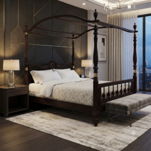 BED AGRA - ANTIQUE-DOUBLE - 78x72 MAHOGANY WOOD / OAK COLOUR